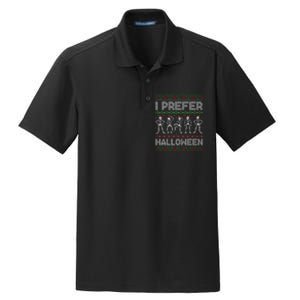 I Prefer Halloween Christmas Funny Ugly Xmas Sweater Holiday Dry Zone Grid Polo