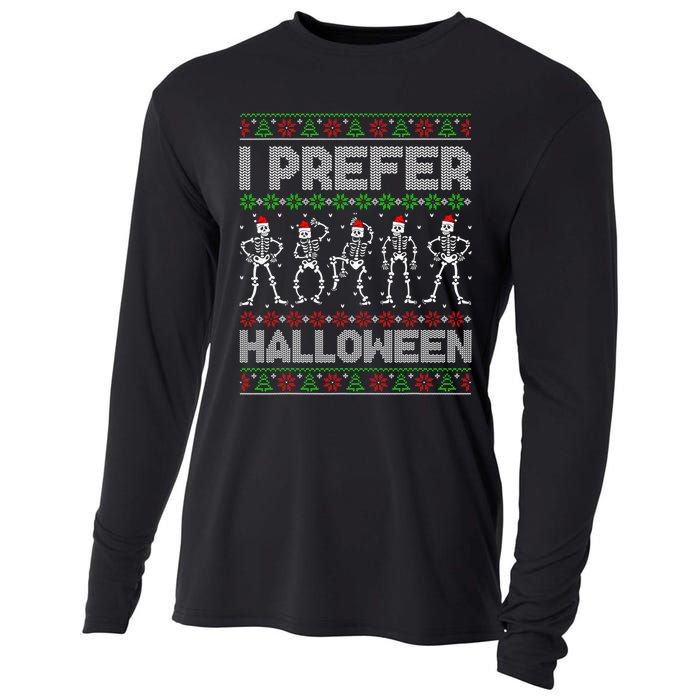 I Prefer Halloween Christmas Funny Ugly Xmas Sweater Holiday Cooling Performance Long Sleeve Crew