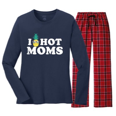 I Pineapple Hot Moms Upside Down I Heart Funny Swinger Women's Long Sleeve Flannel Pajama Set 