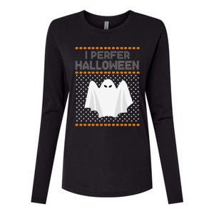 I Prefer Halloween Christmas Funny Funny Ugly Xmas Holiday Funny Womens Cotton Relaxed Long Sleeve T-Shirt