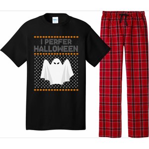 I Prefer Halloween Christmas Funny Funny Ugly Xmas Holiday Funny Pajama Set