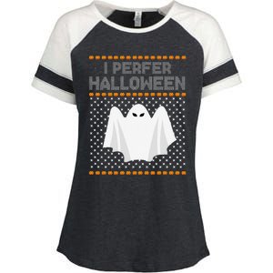 I Prefer Halloween Christmas Funny Funny Ugly Xmas Holiday Funny Enza Ladies Jersey Colorblock Tee