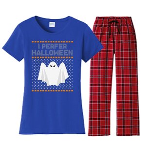 I Prefer Halloween Christmas Funny Funny Ugly Xmas Holiday Funny Women's Flannel Pajama Set