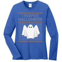 I Prefer Halloween Christmas Funny Funny Ugly Xmas Holiday Funny Ladies Long Sleeve Shirt