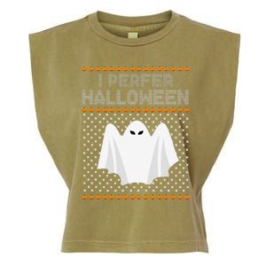 I Prefer Halloween Christmas Funny Funny Ugly Xmas Holiday Funny Garment-Dyed Women's Muscle Tee