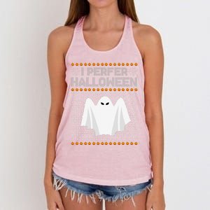 I Prefer Halloween Christmas Funny Funny Ugly Xmas Holiday Funny Women's Knotted Racerback Tank