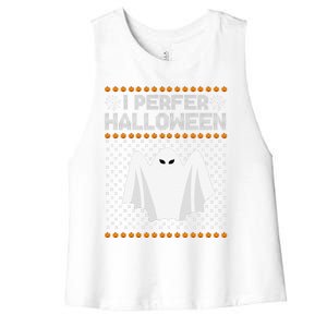 I Prefer Halloween Christmas Funny Funny Ugly Xmas Holiday Funny Women's Racerback Cropped Tank