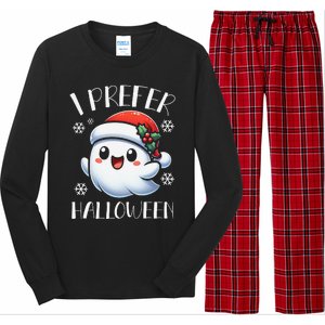 I Prefer Halloween Christmas Cute Ghost Santa Hat Long Sleeve Pajama Set