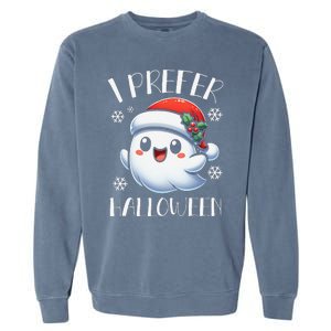 I Prefer Halloween Christmas Cute Ghost Santa Hat Garment-Dyed Sweatshirt