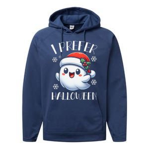 I Prefer Halloween Christmas Cute Ghost Santa Hat Performance Fleece Hoodie