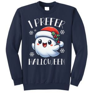 I Prefer Halloween Christmas Cute Ghost Santa Hat Sweatshirt