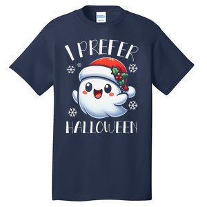 I Prefer Halloween Christmas Cute Ghost Santa Hat Tall T-Shirt