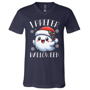 I Prefer Halloween Christmas Cute Ghost Santa Hat V-Neck T-Shirt