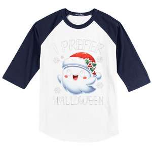 I Prefer Halloween Christmas Cute Ghost Santa Hat Baseball Sleeve Shirt