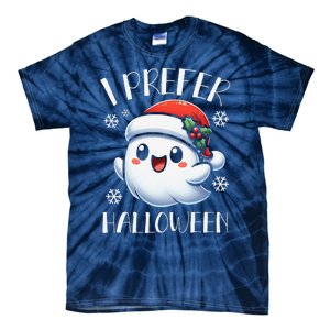 I Prefer Halloween Christmas Cute Ghost Santa Hat Tie-Dye T-Shirt