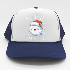 I Prefer Halloween Christmas Cute Ghost Santa Hat Trucker Hat