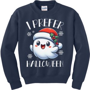 I Prefer Halloween Christmas Cute Ghost Santa Hat Kids Sweatshirt