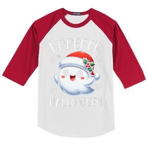 I Prefer Halloween Christmas Cute Ghost Santa Hat Kids Colorblock Raglan Jersey