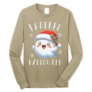 I Prefer Halloween Christmas Cute Ghost Santa Hat Long Sleeve Shirt