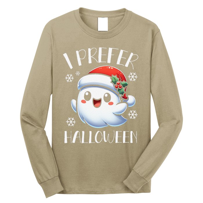 I Prefer Halloween Christmas Cute Ghost Santa Hat Long Sleeve Shirt