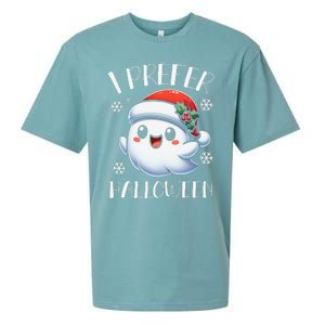 I Prefer Halloween Christmas Cute Ghost Santa Hat Sueded Cloud Jersey T-Shirt