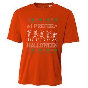 I Prefer Halloween Ugly Christmas Dancing Skeletons Gift Cooling Performance Crew T-Shirt