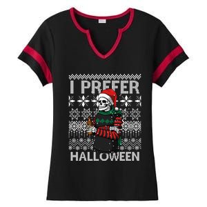 I Prefer Halloween Funny Christmas Skeleton Sweater Ugly Great Gift Ladies Halftime Notch Neck Tee