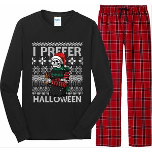 I Prefer Halloween Funny Christmas Skeleton Sweater Ugly Great Gift Long Sleeve Pajama Set