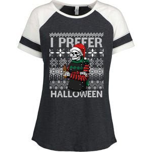 I Prefer Halloween Funny Christmas Skeleton Sweater Ugly Great Gift Enza Ladies Jersey Colorblock Tee