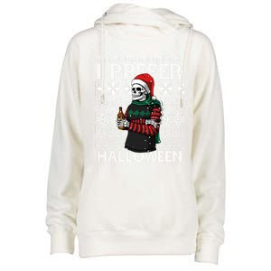 I Prefer Halloween Funny Christmas Skeleton Sweater Ugly Great Gift Womens Funnel Neck Pullover Hood