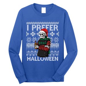 I Prefer Halloween Funny Christmas Skeleton Sweater Ugly Great Gift Long Sleeve Shirt