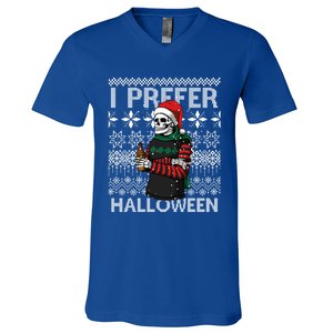 I Prefer Halloween Funny Christmas Skeleton Sweater Ugly Great Gift V-Neck T-Shirt