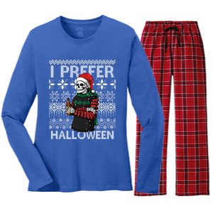 I Prefer Halloween Funny Christmas Skeleton Sweater Ugly Great Gift Women's Long Sleeve Flannel Pajama Set 