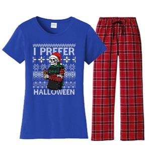 I Prefer Halloween Funny Christmas Skeleton Sweater Ugly Great Gift Women's Flannel Pajama Set