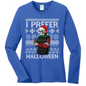 I Prefer Halloween Funny Christmas Skeleton Sweater Ugly Great Gift Ladies Long Sleeve Shirt