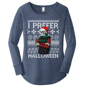 I Prefer Halloween Funny Christmas Skeleton Sweater Ugly Great Gift Women's Perfect Tri Tunic Long Sleeve Shirt