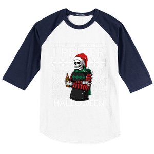 I Prefer Halloween Funny Christmas Skeleton Sweater Ugly Great Gift Baseball Sleeve Shirt