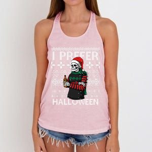 I Prefer Halloween Funny Christmas Skeleton Sweater Ugly Great Gift Women's Knotted Racerback Tank