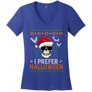 I Prefer Halloween Skull Christmas Sweater Ugly Gift Women's V-Neck T-Shirt