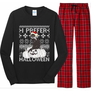 I Prefer Halloween Funny Christmas Black Cat Ugly Gift Long Sleeve Pajama Set