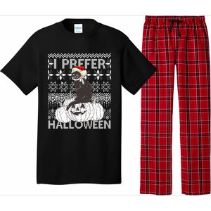 I Prefer Halloween Funny Christmas Black Cat Ugly Gift Pajama Set