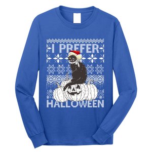 I Prefer Halloween Funny Christmas Black Cat Ugly Gift Long Sleeve Shirt