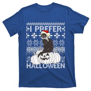 I Prefer Halloween Funny Christmas Black Cat Ugly Gift T-Shirt