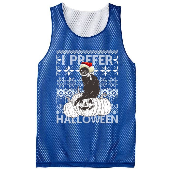 I Prefer Halloween Funny Christmas Black Cat Ugly Gift Mesh Reversible Basketball Jersey Tank