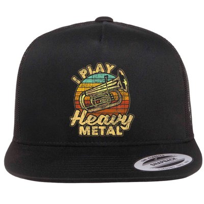 I Play Heavy Metal Colorful Retro Baritone Marching Band Flat Bill Trucker Hat