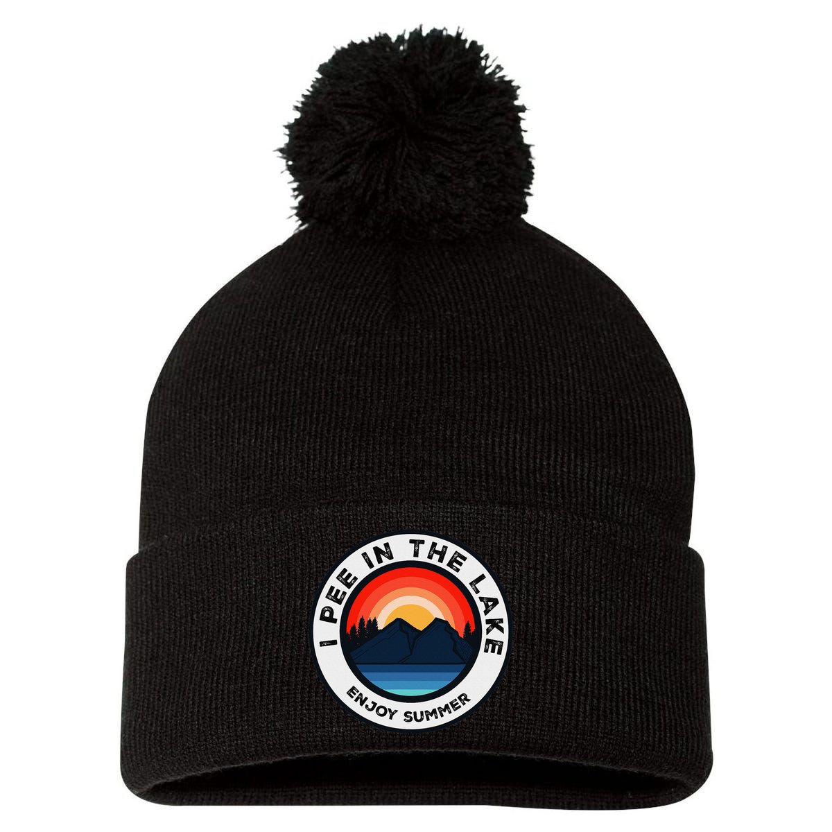 I Pee In The Lake Funny Summer Vacation Family Pom Pom 12in Knit Beanie