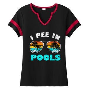 I Pee In Pools Sunglasses Summer Vacation Swimming Ladies Halftime Notch Neck Tee