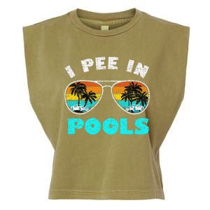 I Pee In Pools Sunglasses Summer Vacation Swimming Garment-Dyed Women's Muscle Tee