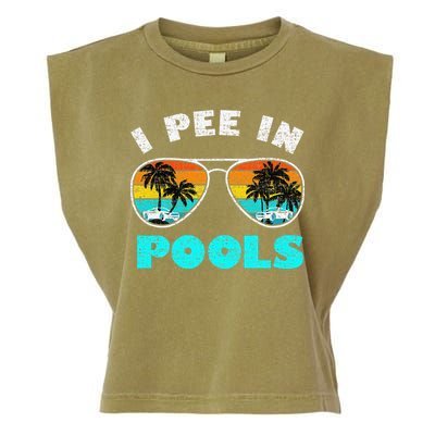 I Pee In Pools Sunglasses Summer Vacation Swimming Garment-Dyed Women's Muscle Tee