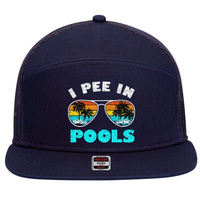 I Pee In Pools Sunglasses Summer Vacation Swimming 7 Panel Mesh Trucker Snapback Hat